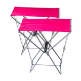 Pair of folding stools in red canvas and metal