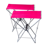 Pair of folding stools in red canvas and metal