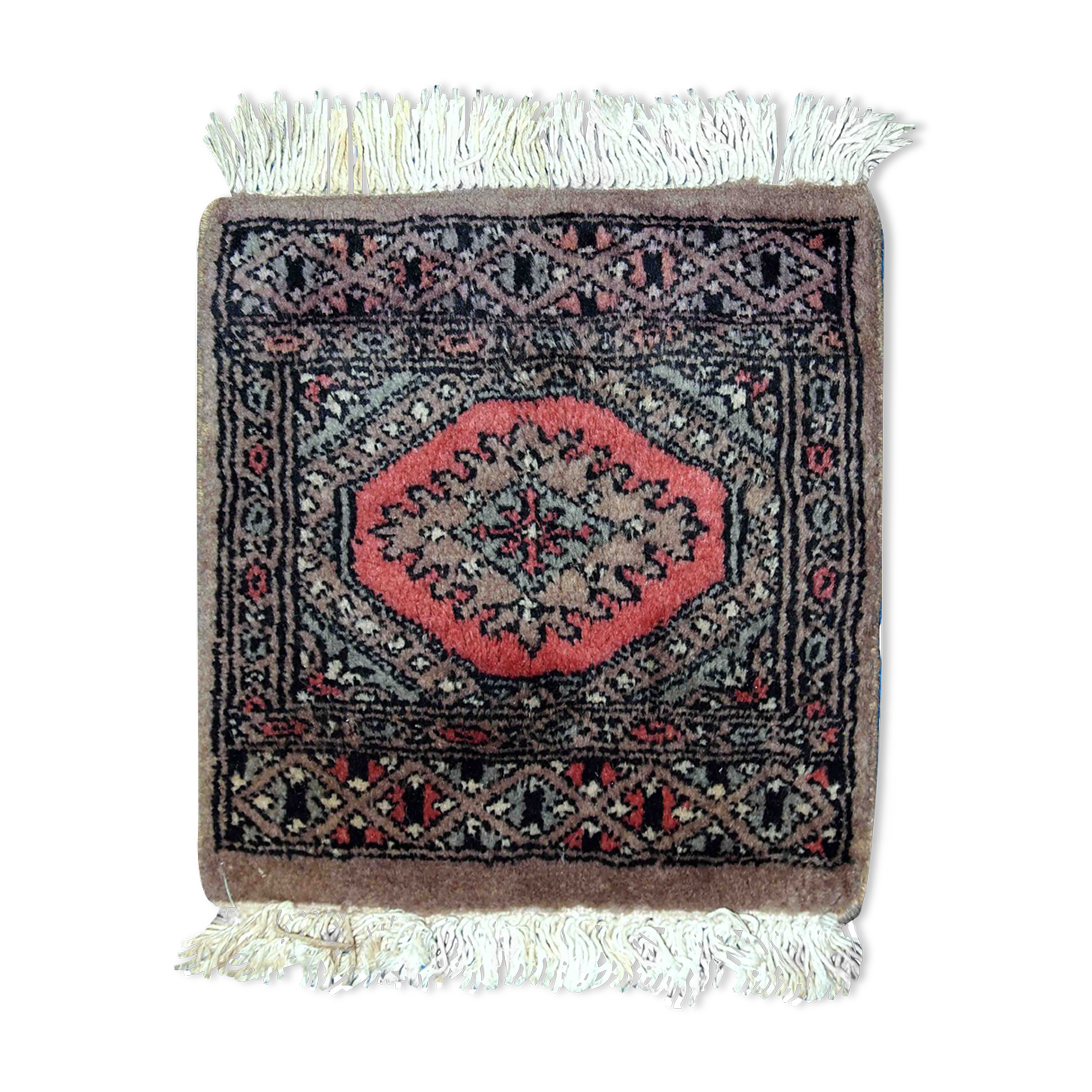 Vintage carpet Uzbek Bukhara handmade 31cm x 33cm 1960s, 1C769