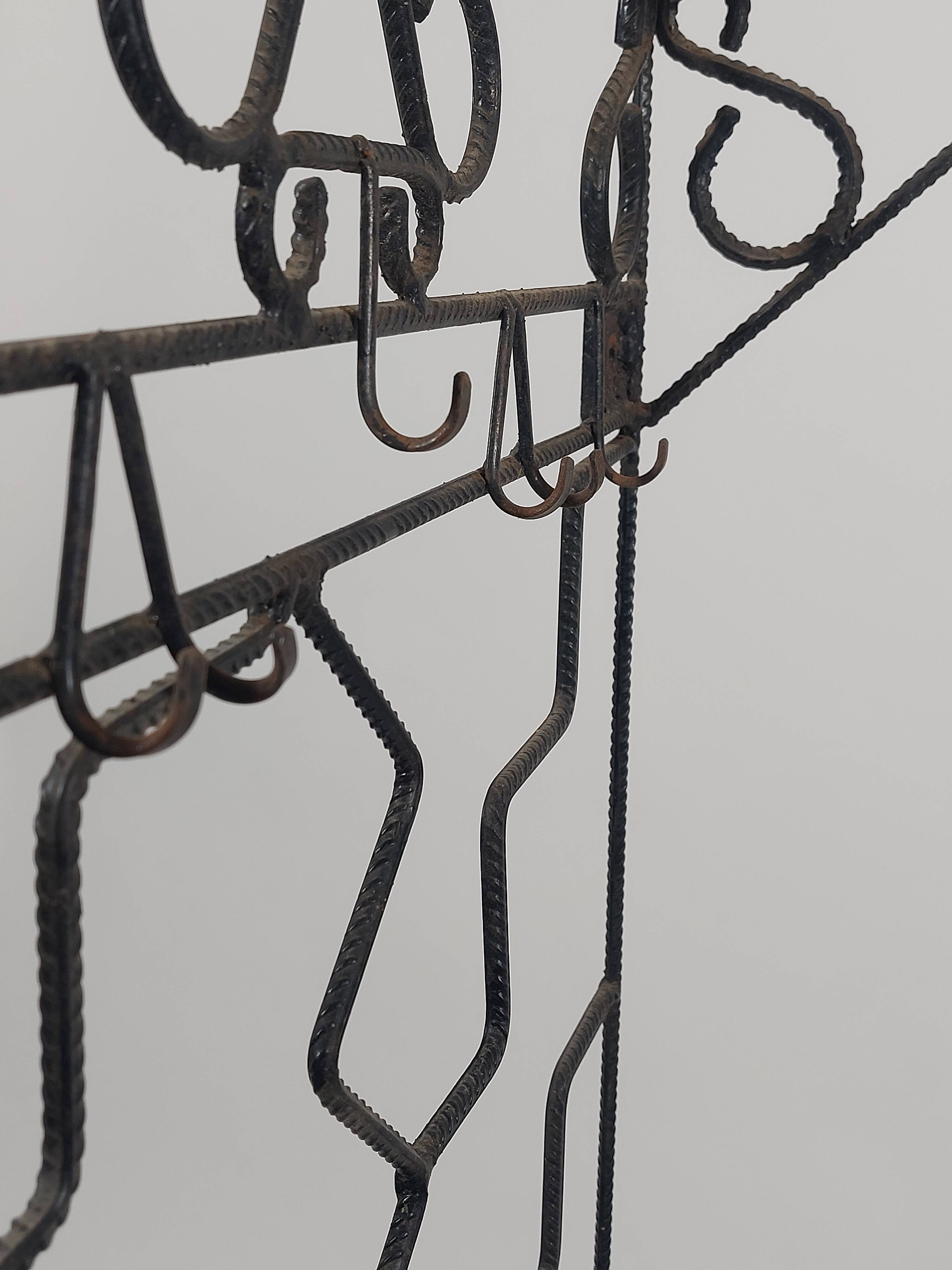 Vintage hand welded one of a kind structural steel coat rack