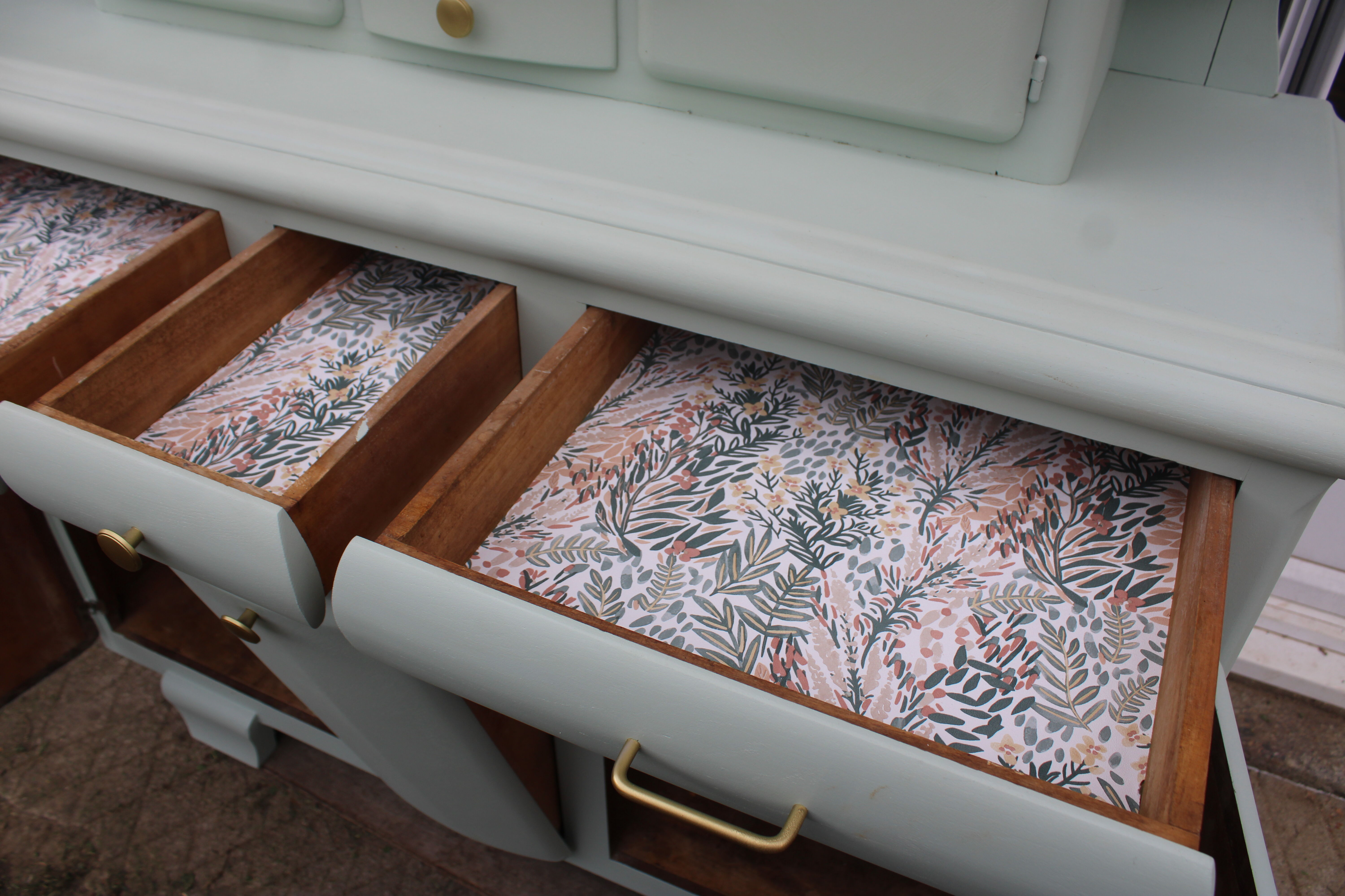 Renovated vintage Mado sideboard – Celadon green & natural cane