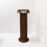 Vintage wicker and bamboo pedestal column