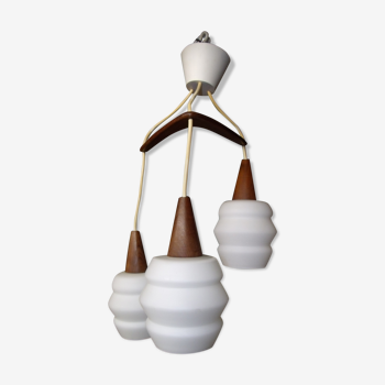 Lustre suspension scandinave teck et opaline années 60