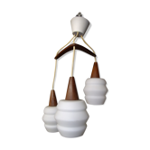 Lustre suspension scandinave teck et opaline années 60