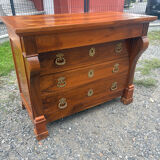Restoration period walnut chest of drawers with a scroll handle