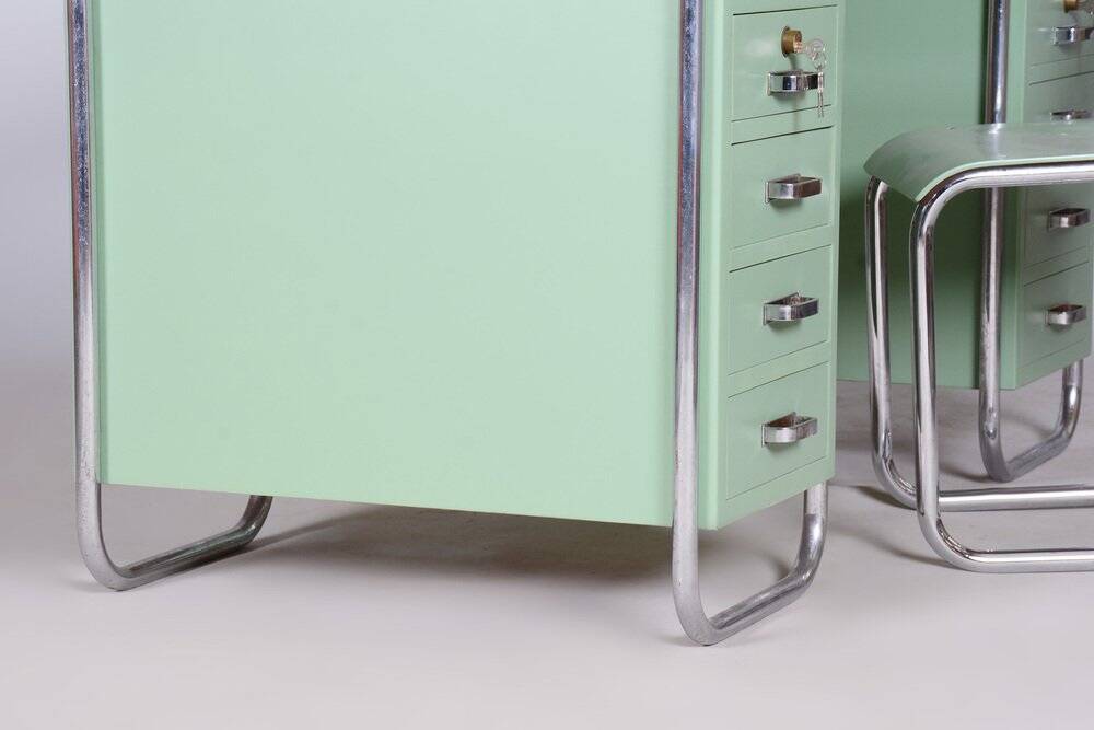 Bauhaus Writing Desk and Chair in Chrome-Plated Steel from Thonet, Czechia, 1930s, Set of 2