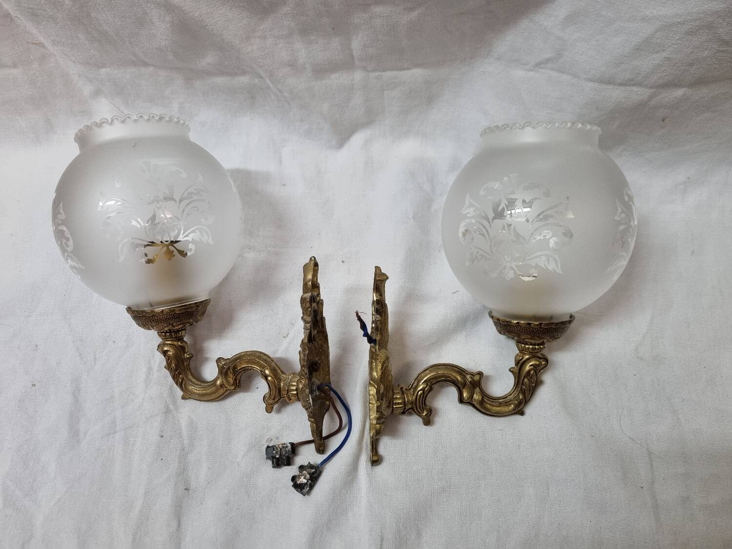 Gilt brass and engraved glass wall lights, 1970