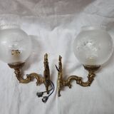 Gilt brass and engraved glass wall lights, 1970