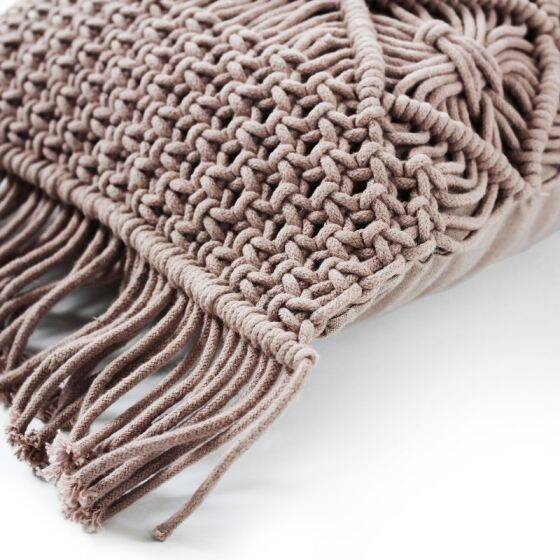 Braided light purple macramé cushion 40x60 cm