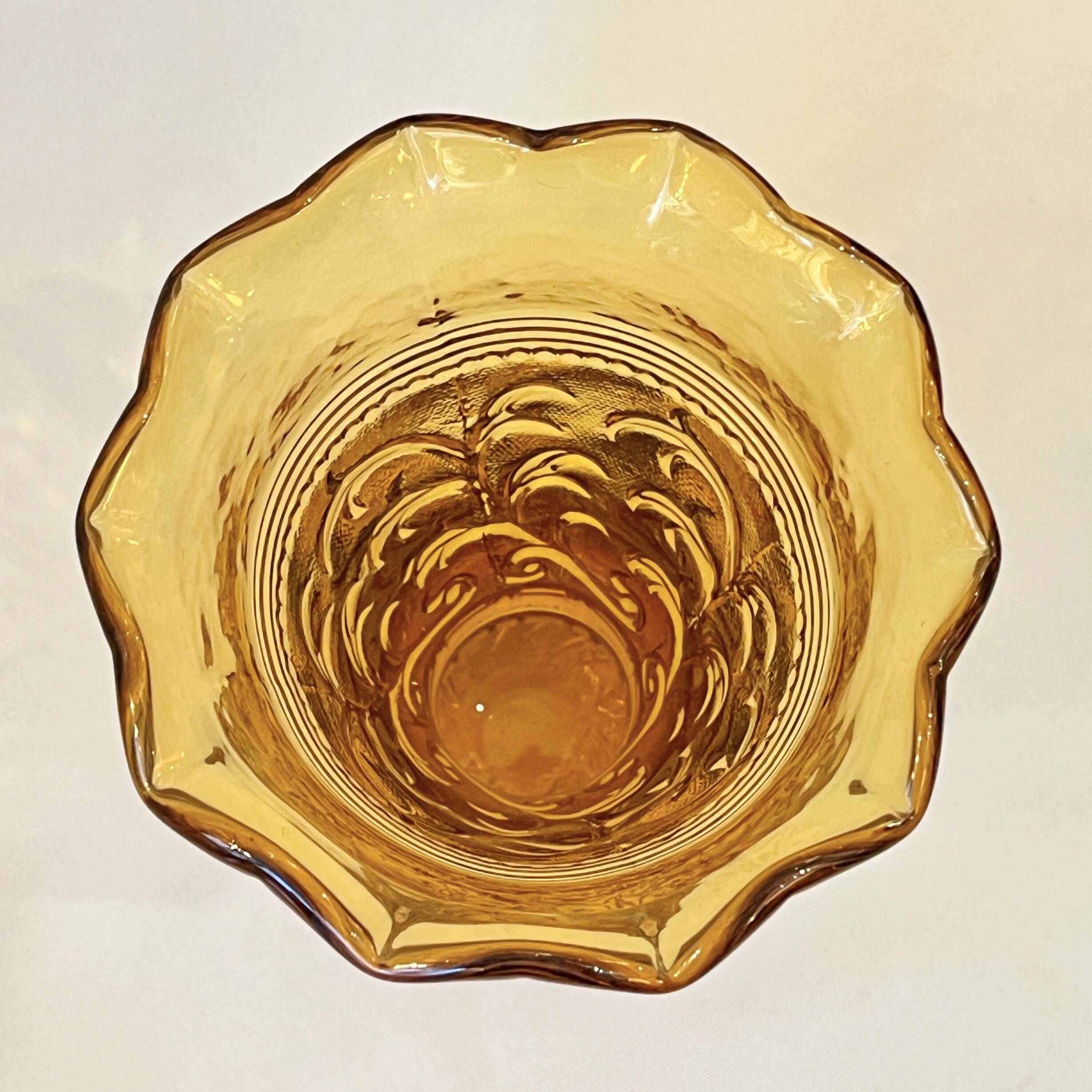 Art Deco Iridescent Amber Glass Vase with Floral Motif - Amber Yellow Glass Vase