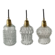 Set of three vintage electrified glass pendant lamps