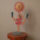 Vintage candelabra candle holder in hand-painted metal Netherlands 70s sun dancer