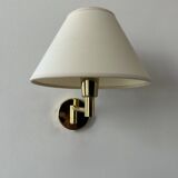 Paire d'appliques vintage orientable, laiton et tissu beige, France, 1970