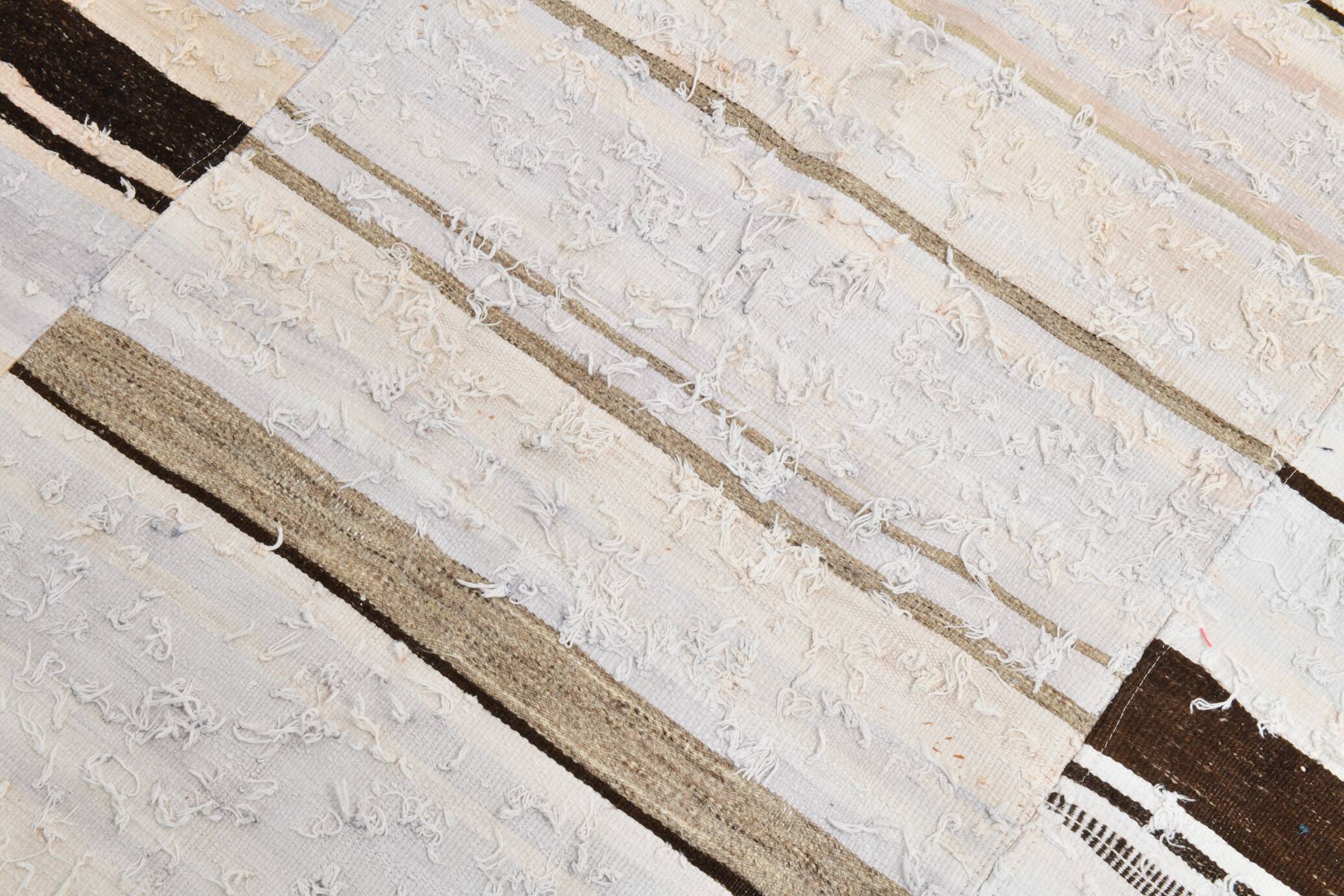 Cream & Brown Striped Vintage Kilim Rug, 204x279Cm