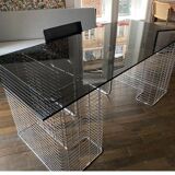 Large “Wire” Executive Desk by Terrence Conran - chrome and smoked glass - modular into a Coffee Table