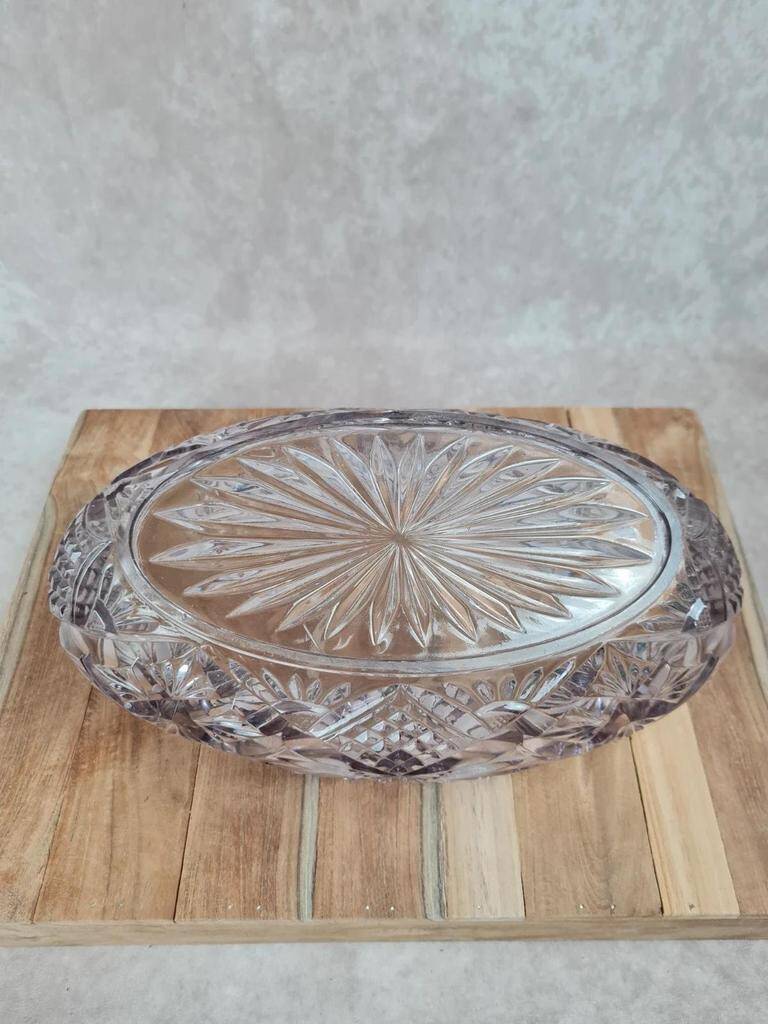Large vintage oval cut amethyst glass bowl