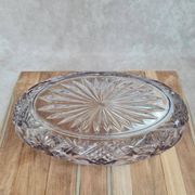 Large vintage oval cut amethyst glass bowl