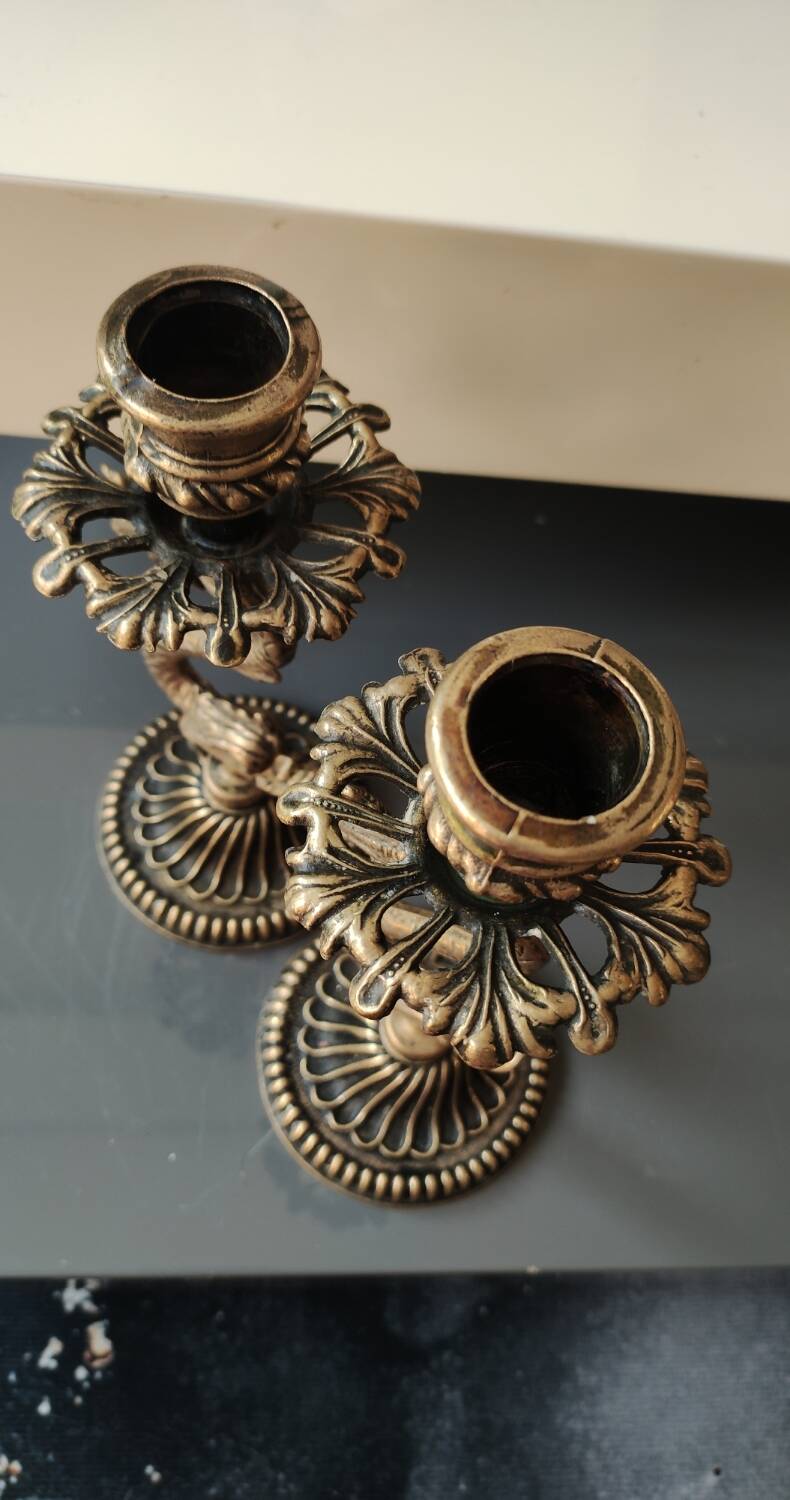 Pair of Art Nouveau style Koi Carp Candlesticks. In old gold patinated bronze.