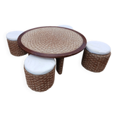 Vintage coffee table + 4 poufs