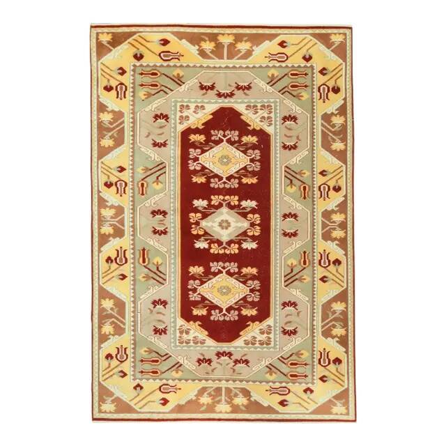 1970s Vintage Turkish Oushak Handmade Wool Cotton Beige Area Rug 155x233