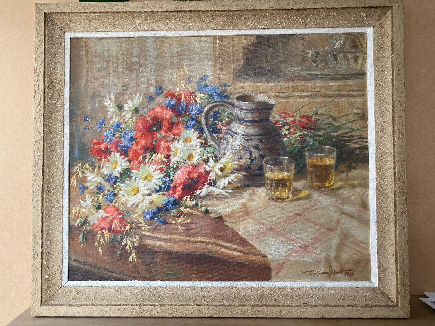 Canvas by Paul Anselme Schmitt 1945 flowers symbolising liberation