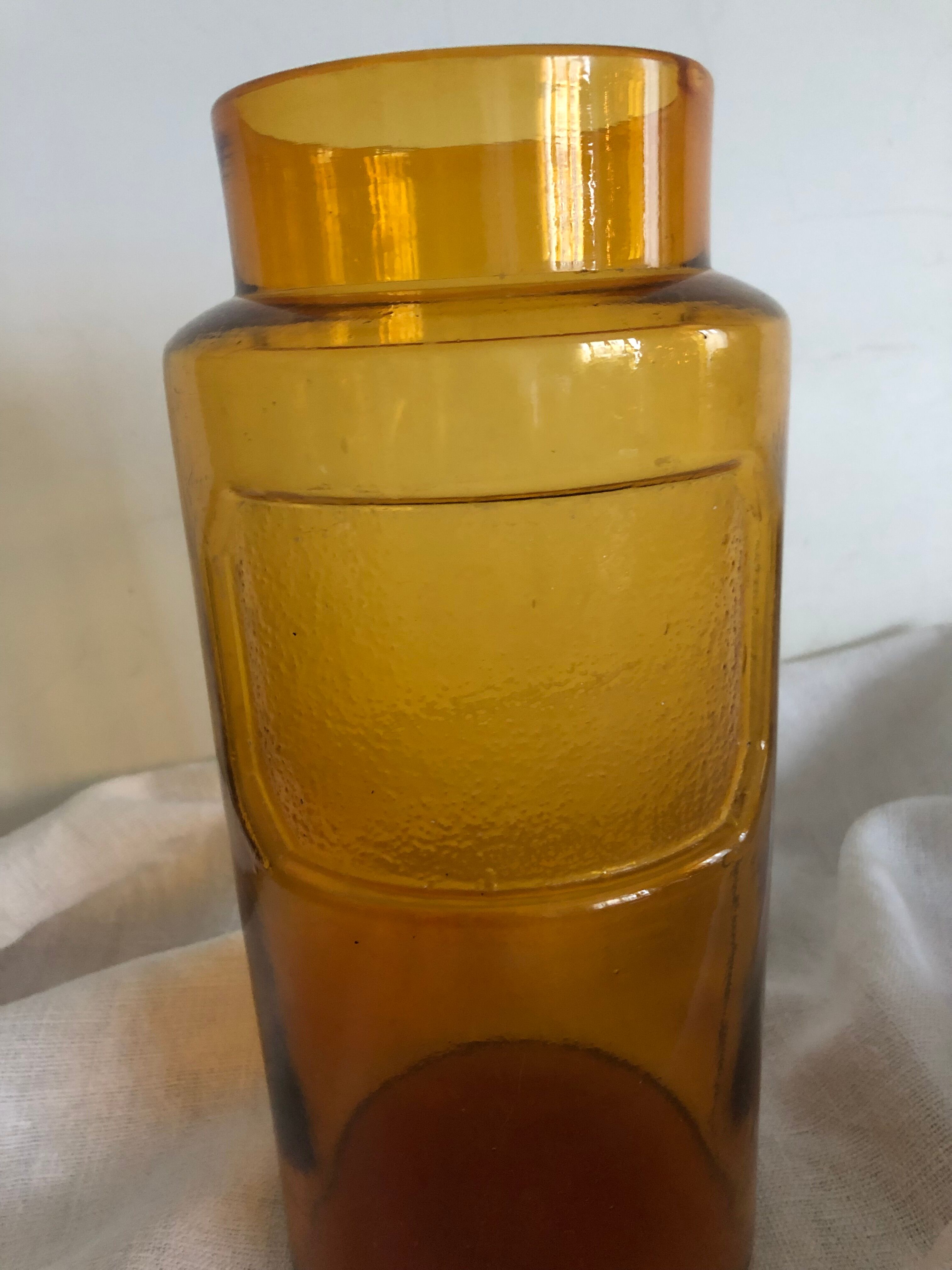 Amber jar, bubbled glass