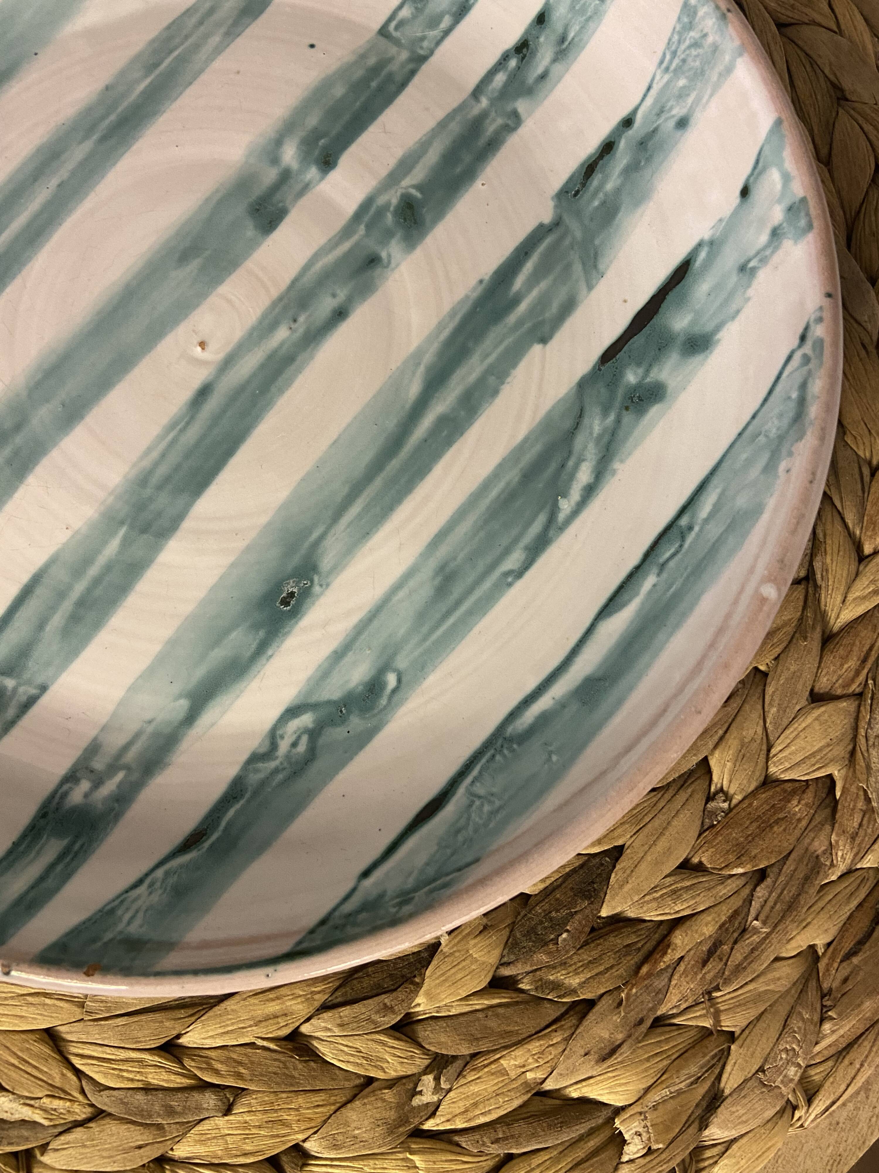 Hand painted blue striped dish