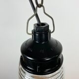 Industrial Bakelite Pendant Light with Ribbed Glass, 1970s