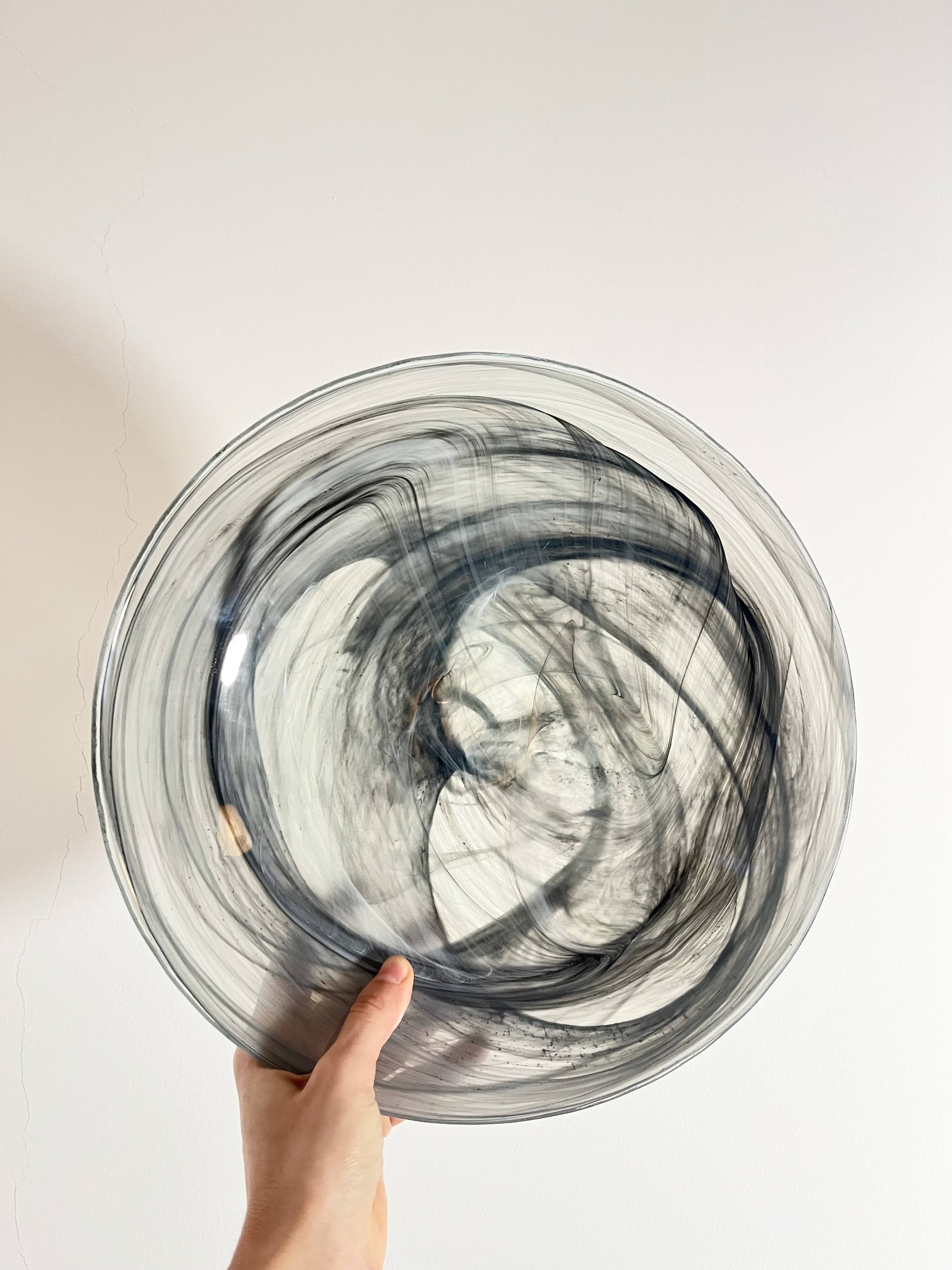 Vintage Holmegaard Smoked Glass Swirl Plate, Serving Bowl, Denmark, 1070s
