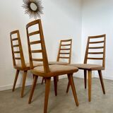 Set of 4 Scandinavian design beech chairs from the 70s vintage