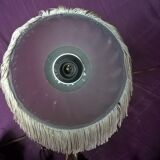 Vintage chandelier art-deco gold metal bronze three half-globes frosted glass and fabric stamps