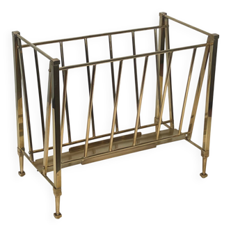 Neoclassical brass magazine rack attributed to Maison Ramsay.
