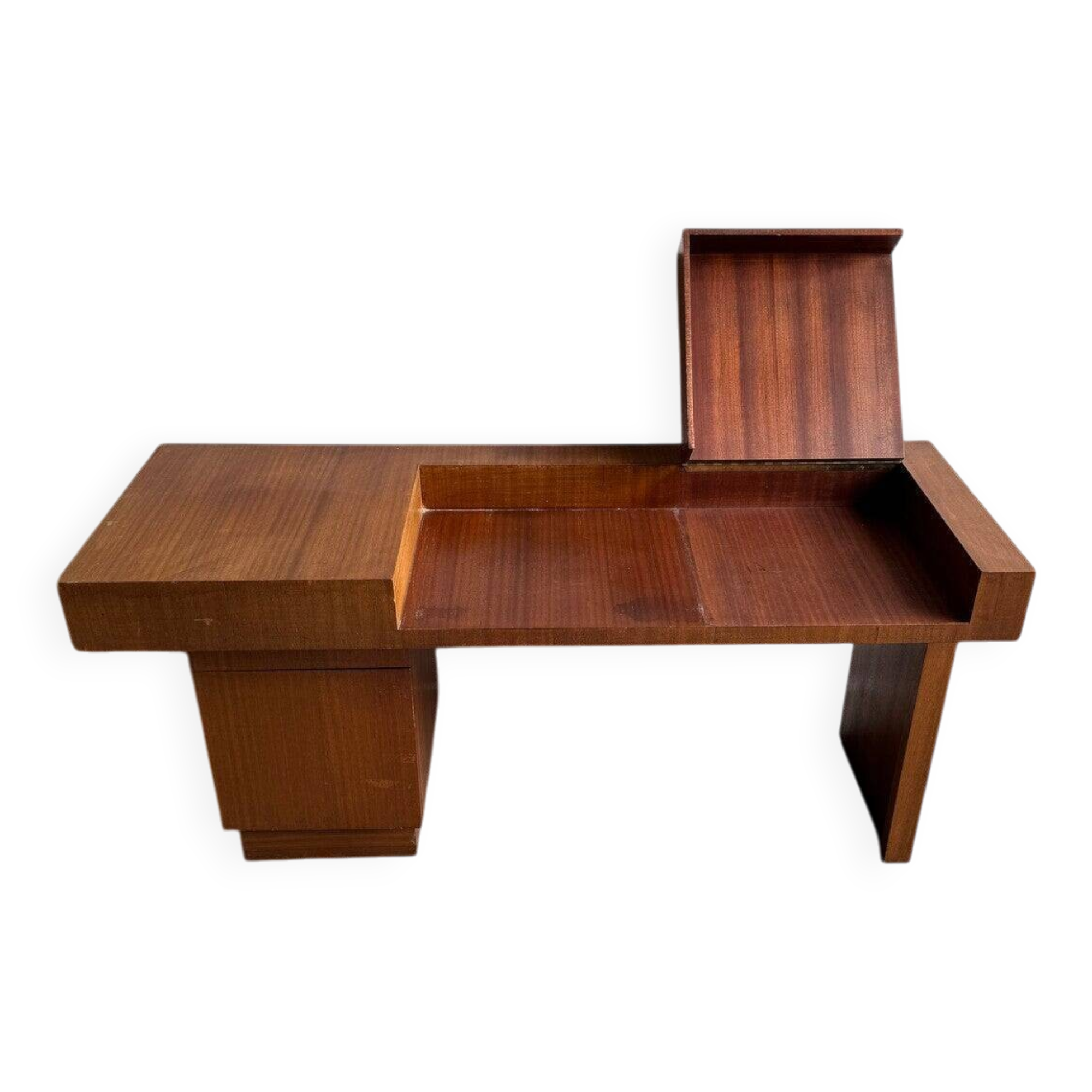 Warm Brown Solid Wood Vintage Modern Writing Desk with Hidden Storage, 140×50×68 cm