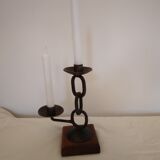 Double brutalist wrought iron candle holder