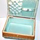Book basket - vintage stitch box in woven rattan and blue scoubidou 1960 worker