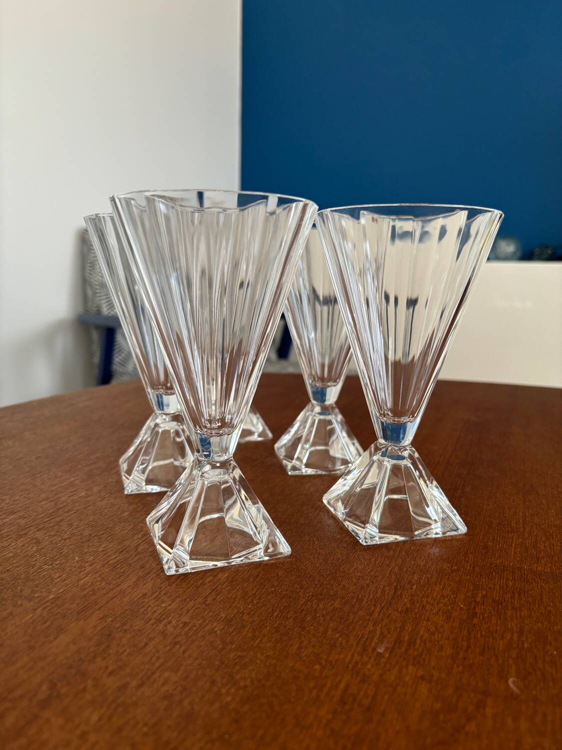 Lot de 5 verres flûtes à champagne cristal art deco - coupe a champagne vintage art deco - ancienne flûte cristal