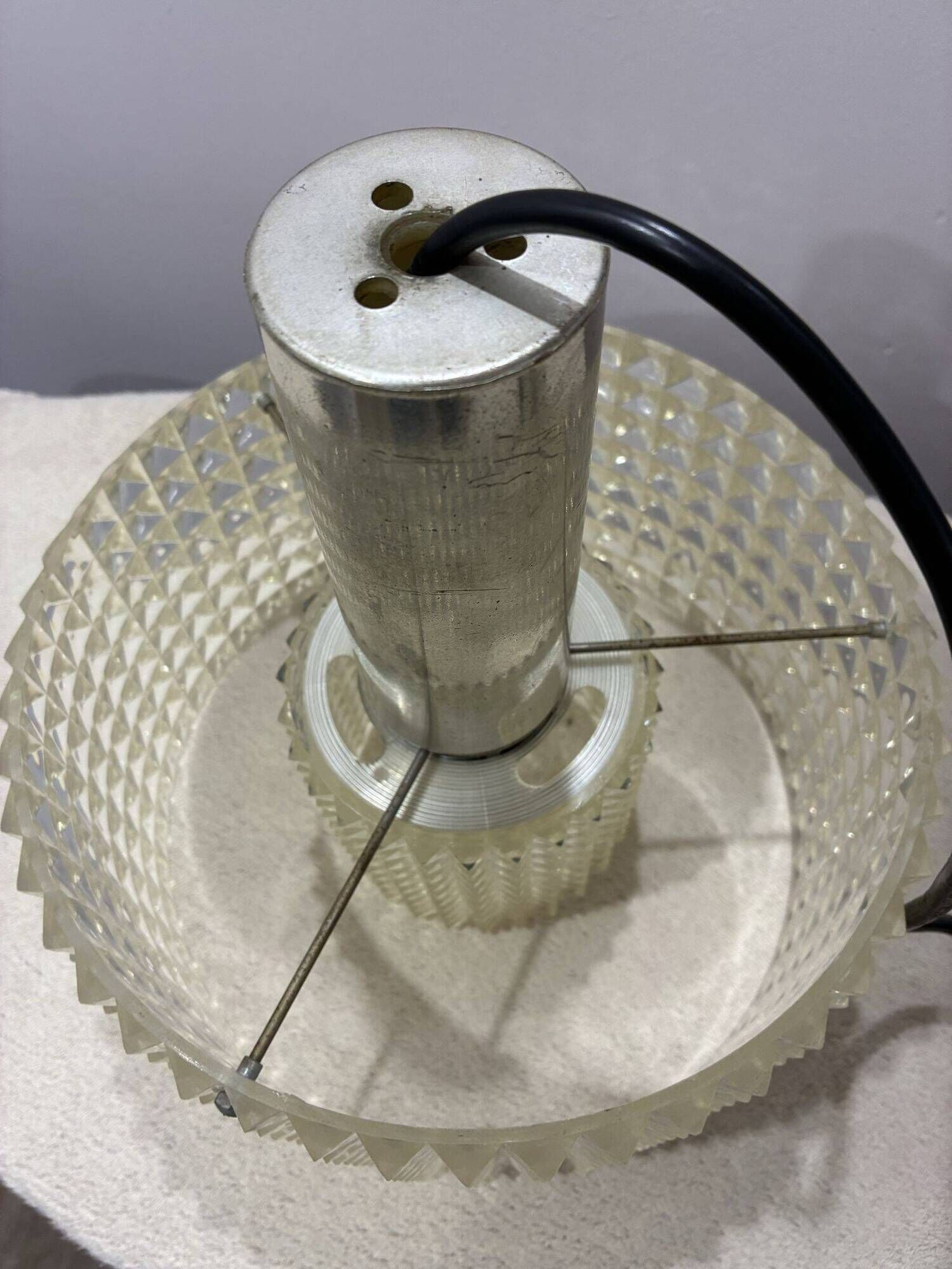 Acrylic pendant light with diamond pattern, chrome, 1970s