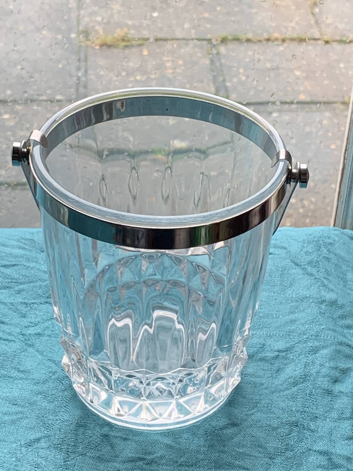 Whiskey carafe and ice bucket stamped crystal d'arques in vintage transparent glass