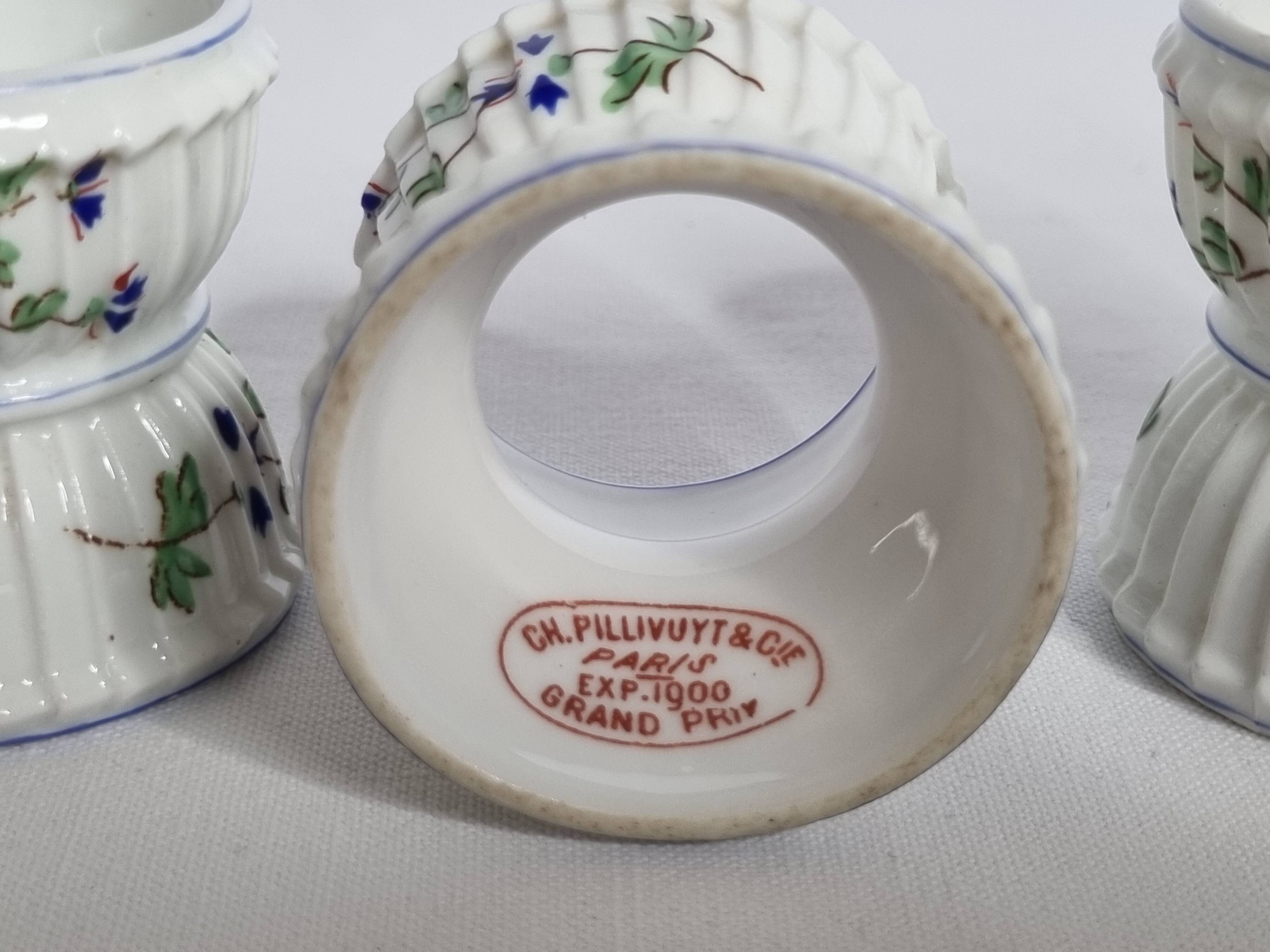 Set of 4 antique porcelain egg cups, Pillivuyt & Cie, circa 1900