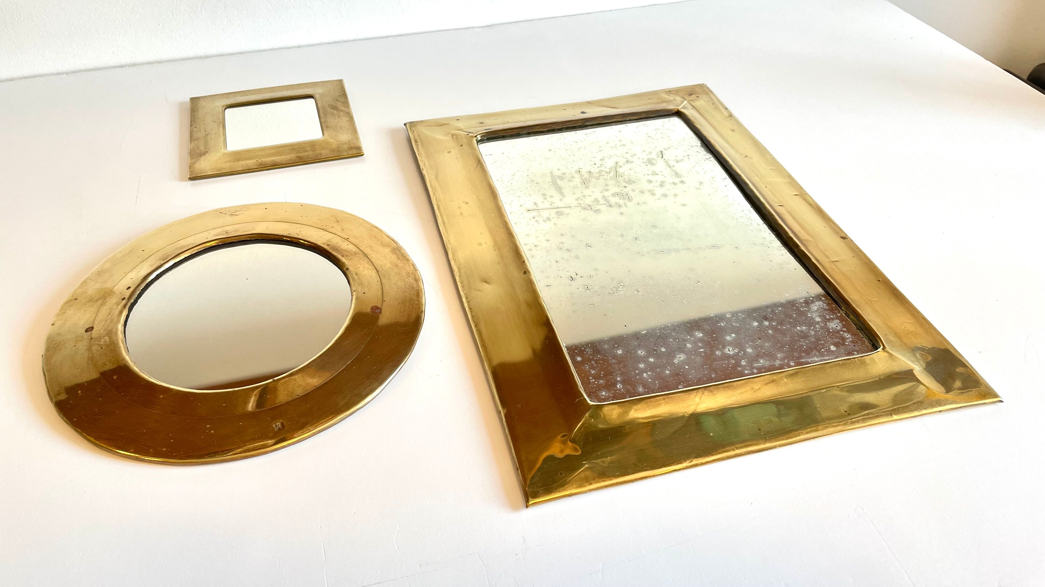 Trio de miroirs en laiton vintage
