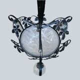 Wrought iron and art deco glass chandelier - Degué Workshops