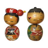 Couple of japanese dolls painted wooden