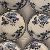 Series of 6 old flat plates in blue earthenware from Gien Iron Earth mature model