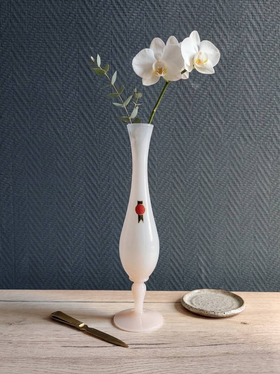 Vintage Italian White Nude Pink Opaline Soliflore Vase
