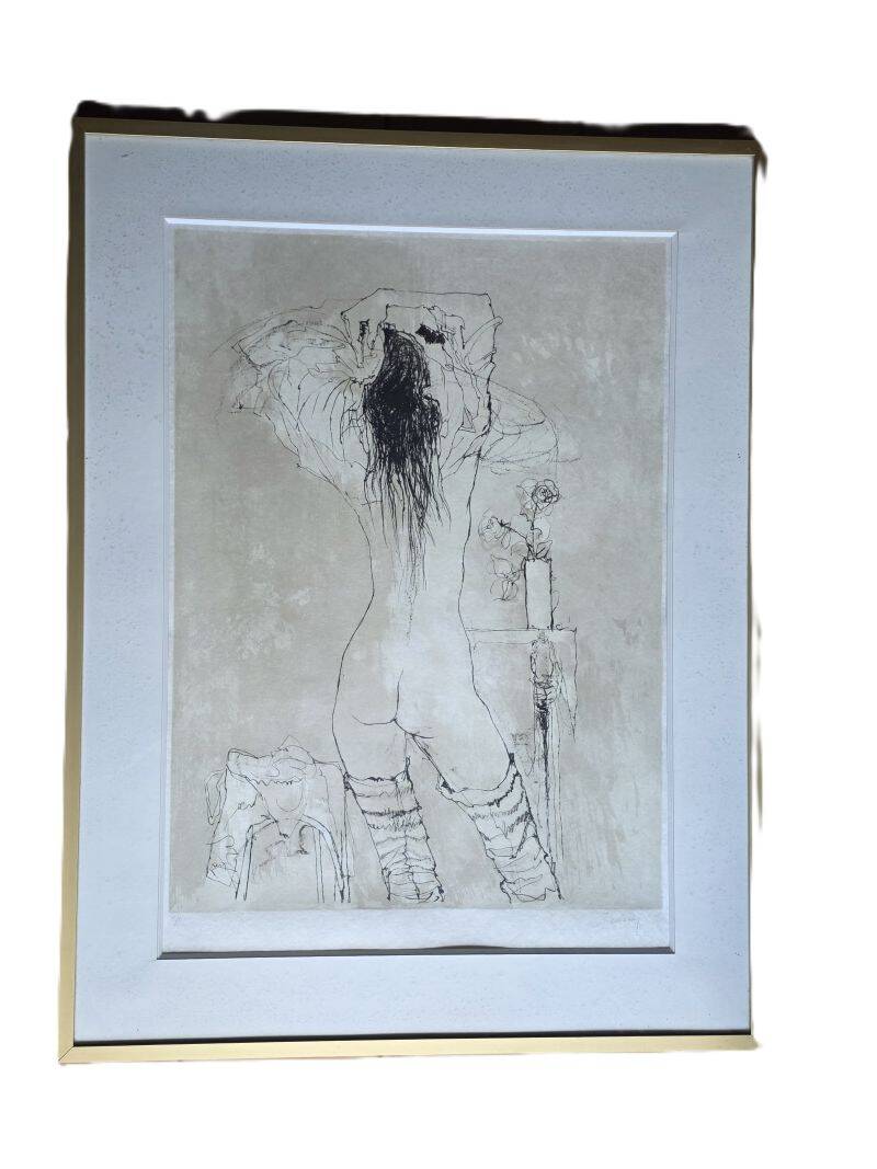 JANSEM Jean lithograph Nude from the Back to the Rose circa 1970