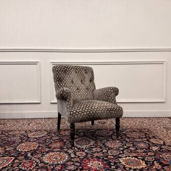 Set of Chesterfield armchairs velvet pattern grey