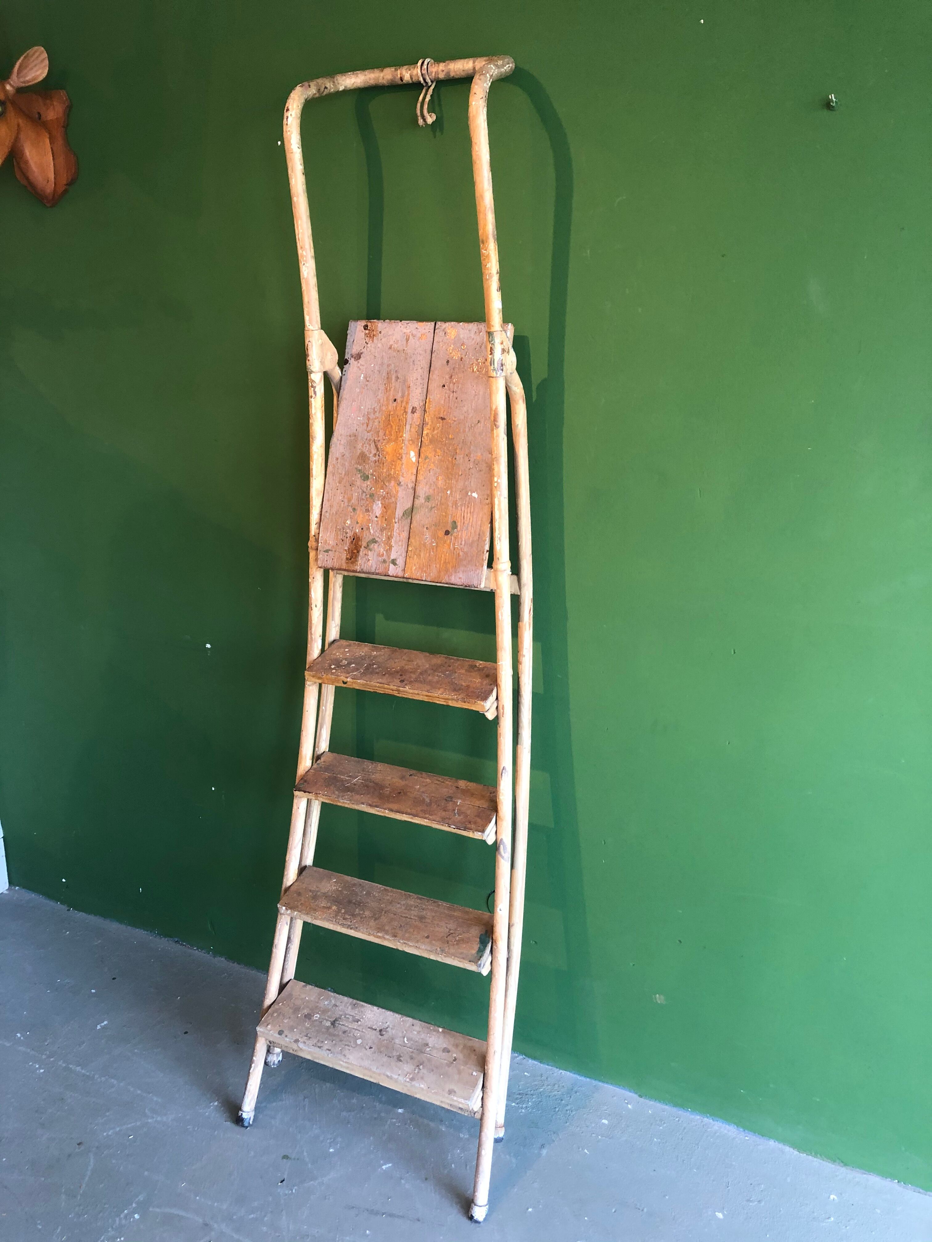 Industrial old sturdy wooden ladder