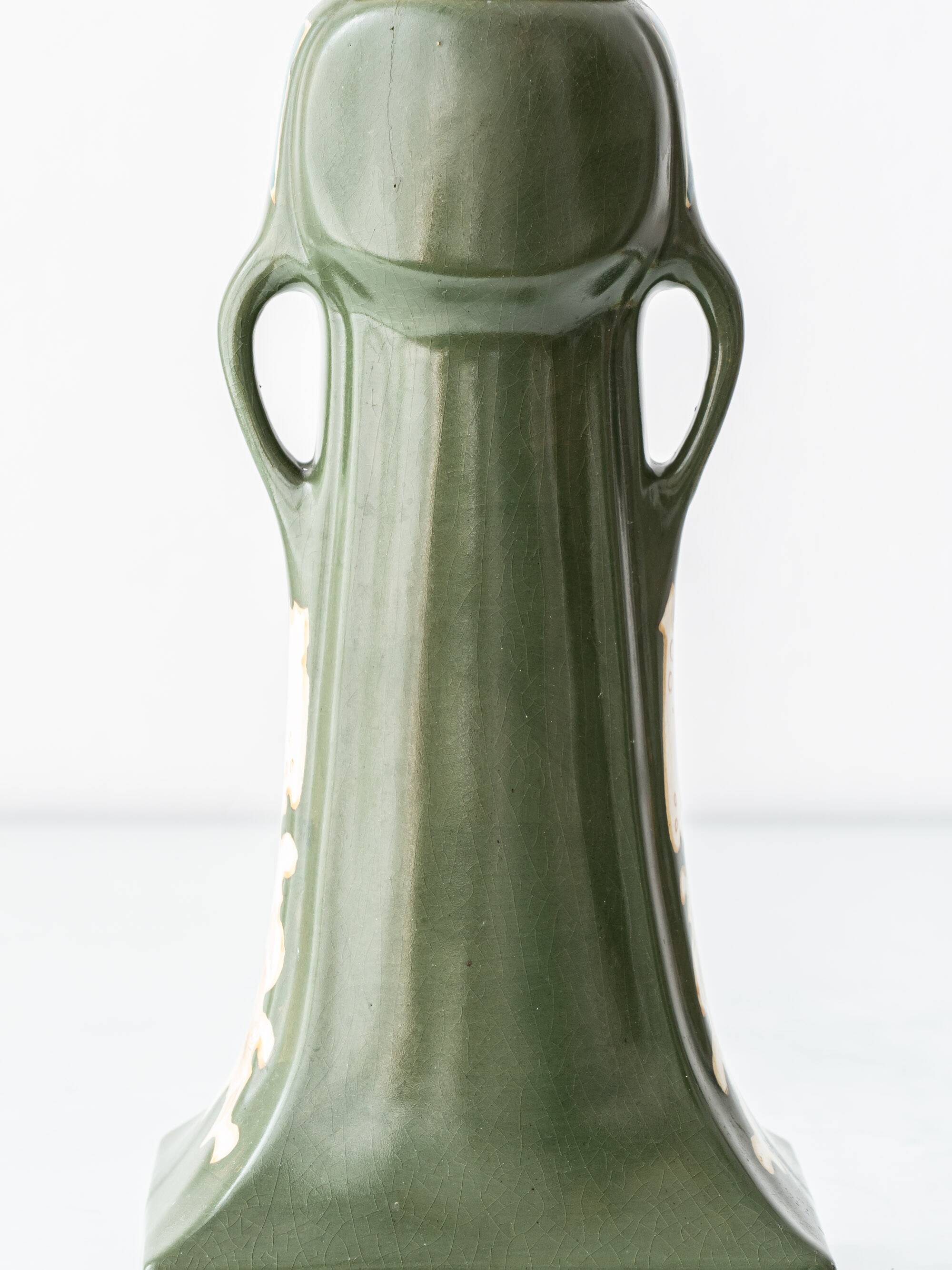 Pair of Dutch Art Nouveau Ceramic Table Lamps, circa 1915, with New Ochre Linen Shades