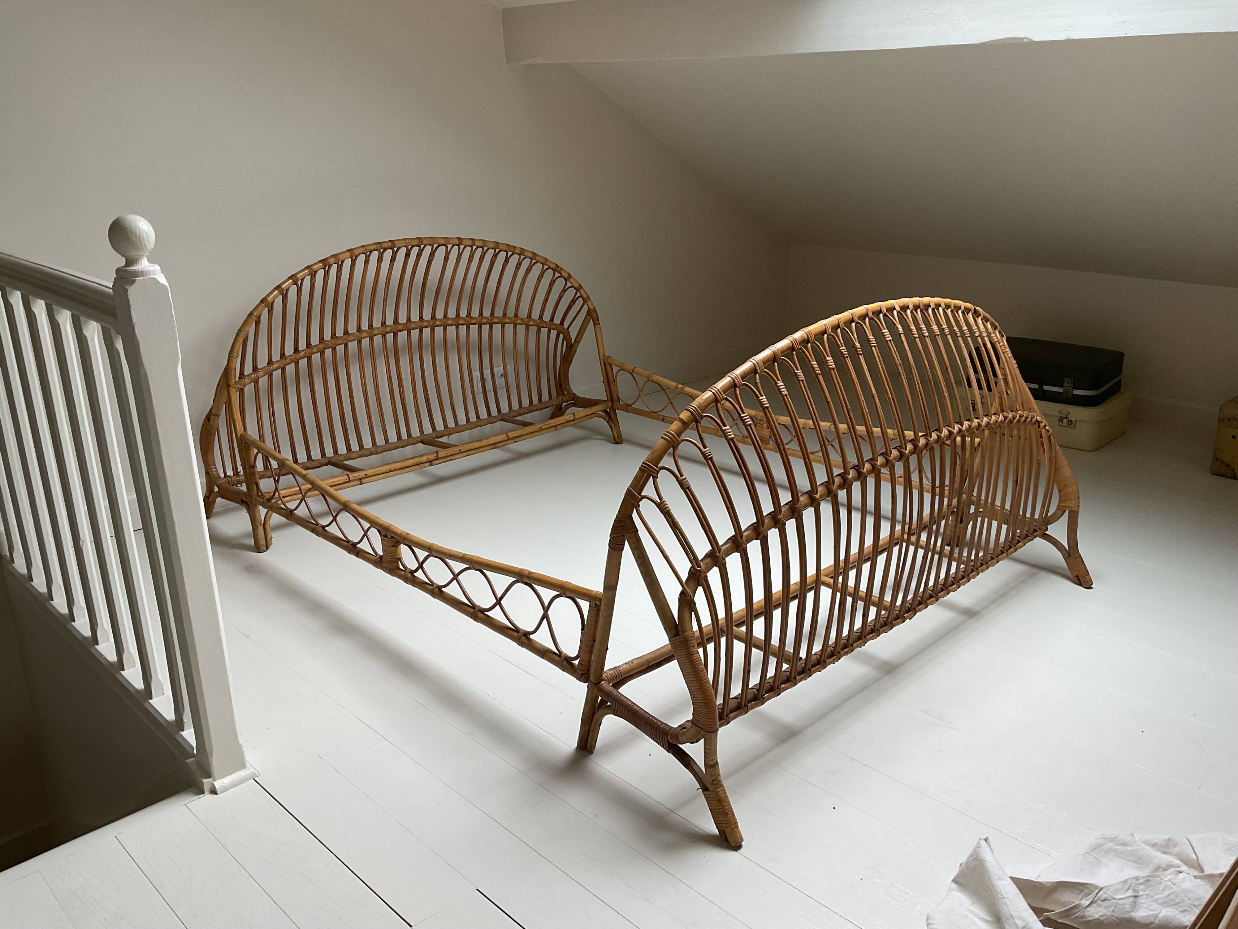 Lit en rotin vintage ,  matelas 140x190