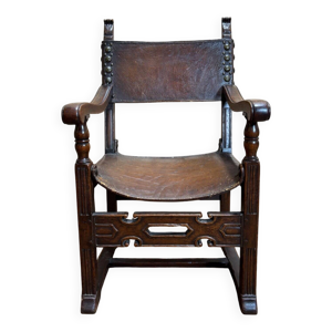 Fauteuil de bureau en chêne et cuir